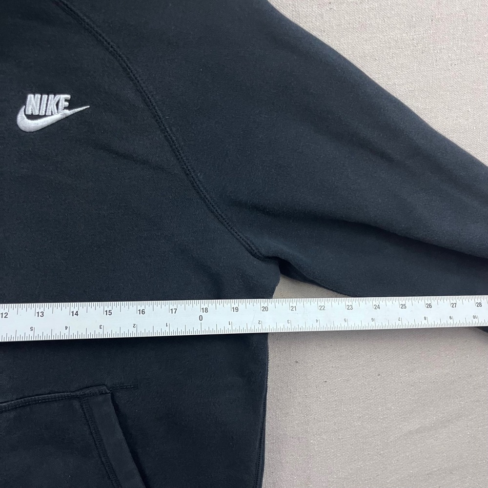 Nike Full Zip Hoodie Mens Medium Black Embroidered Logo Raglan Fleece Sweatshirt - Picture 6 of 7